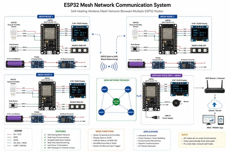 ESP32 Mesh Network Communication System