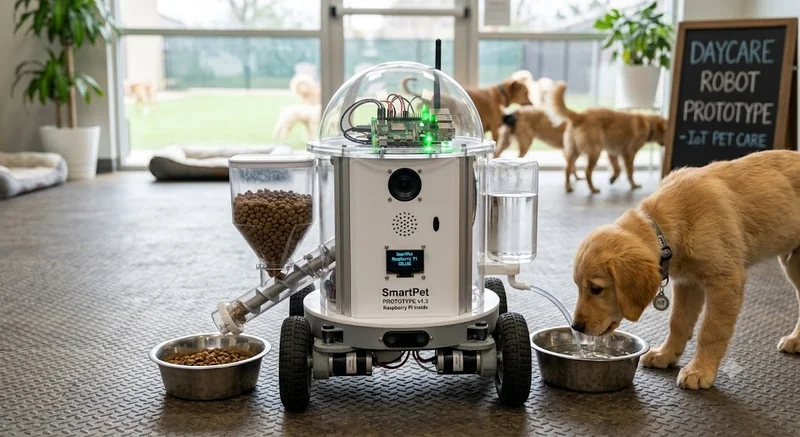 IoT Dog Daycare Robot with Dog Food Water Feeding